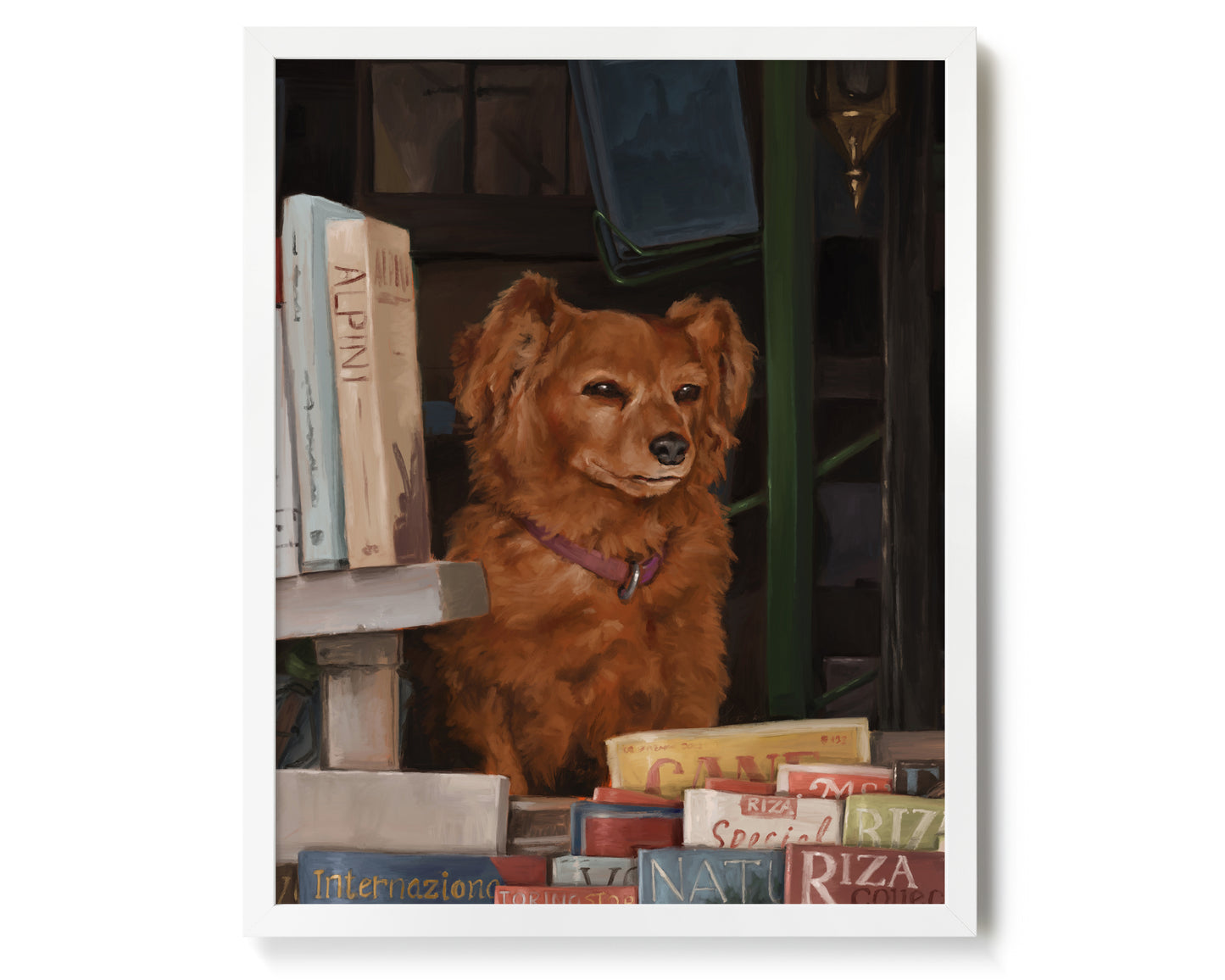 "Newsstand Dog" by Catherine Hébert - Italian Newsstand Dog Fine Art Poster Print - 40"x50" size