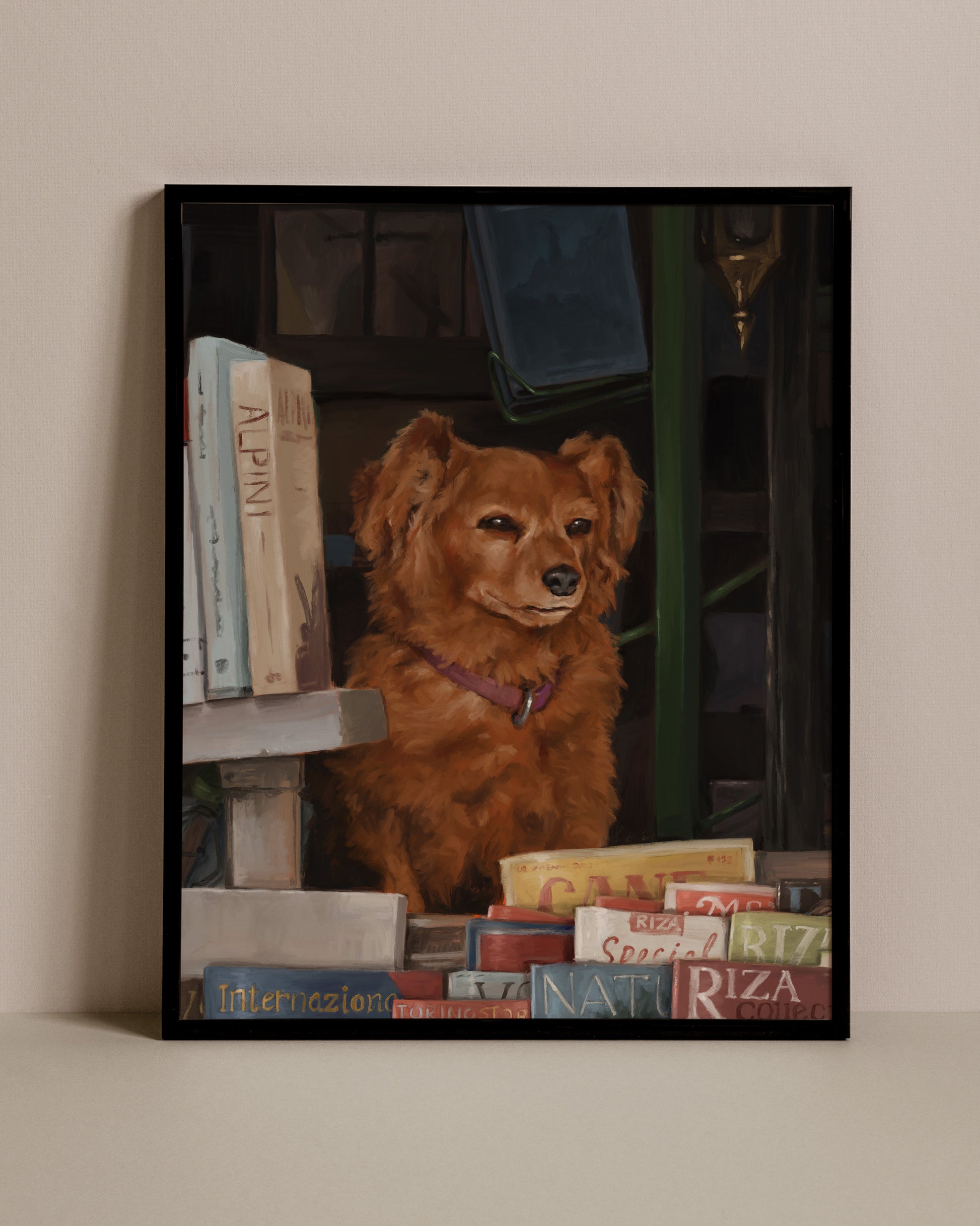 "Newsstand Dog" by Catherine Hébert - Italian Newsstand Dog Fine Art Poster Print