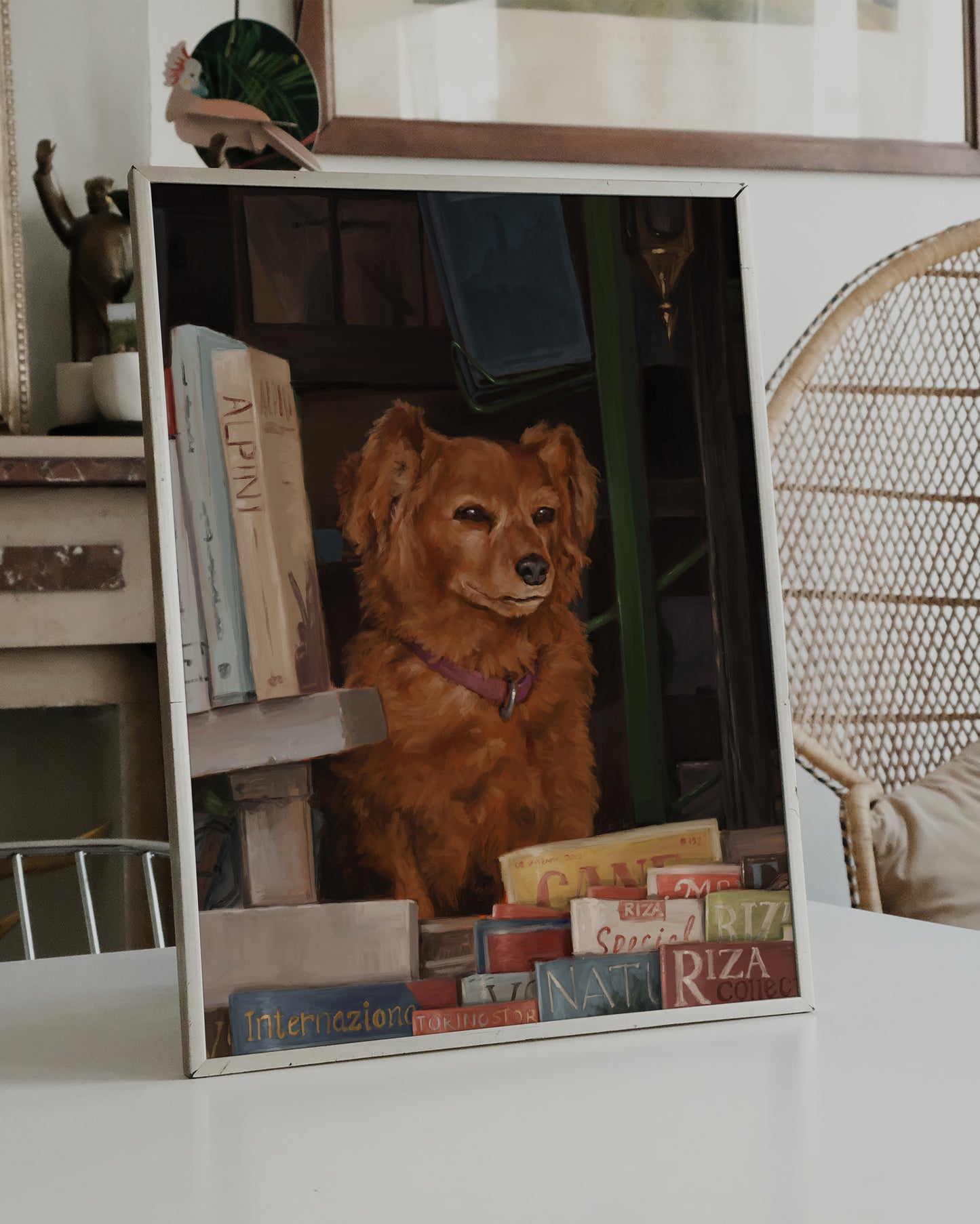 "Newsstand Dog" by Catherine Hébert - Italian Newsstand Dog Fine Art Poster Print