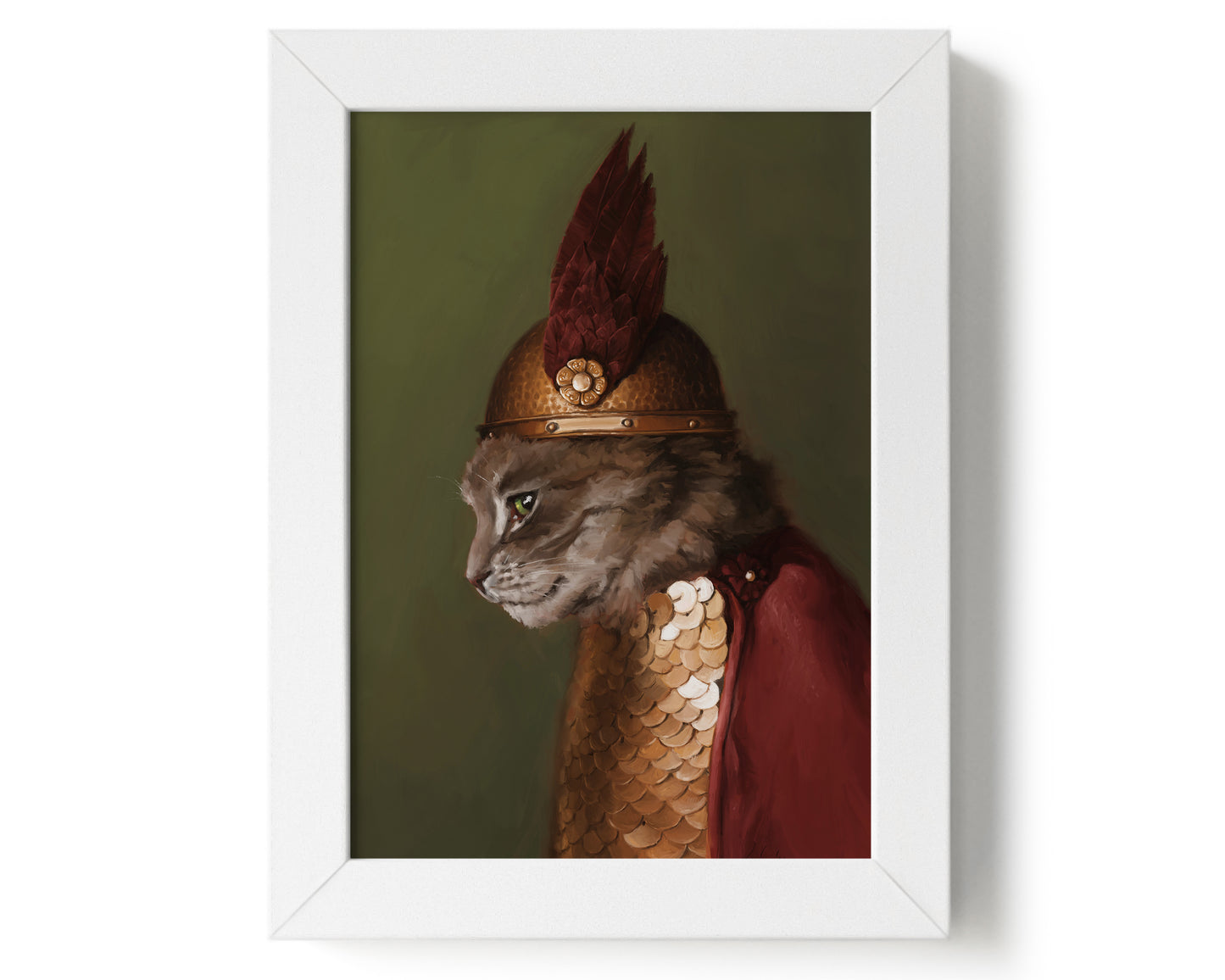 "Brünnhilde" by Catherine Hébert - Viking Valkyrie Cat Fine Art Poster Print - 5"x7" size