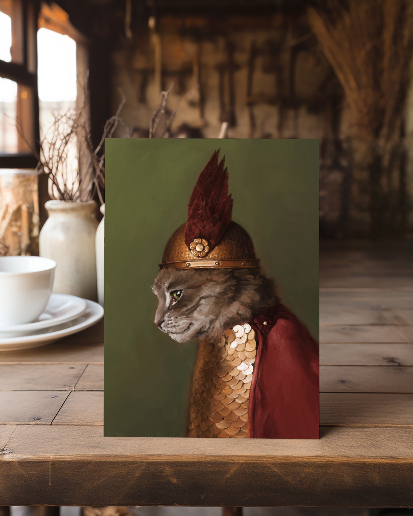 "Brünnhilde" by Catherine Hébert - Viking Valkyrie Cat Fine Art Poster Print