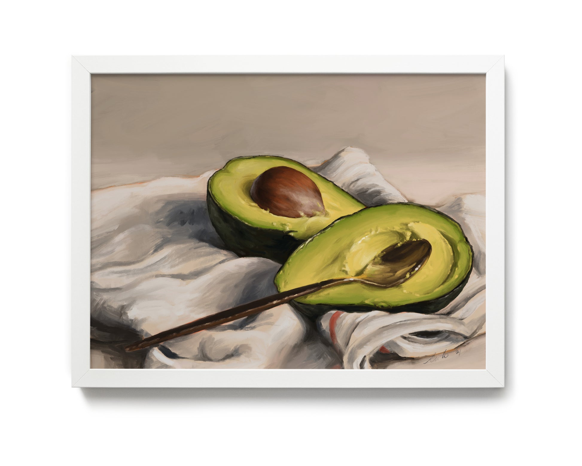 "Avocado" by Catherine Hébert - Sliced Avocado Painting Fine Art Poster Print - 16"x20" size