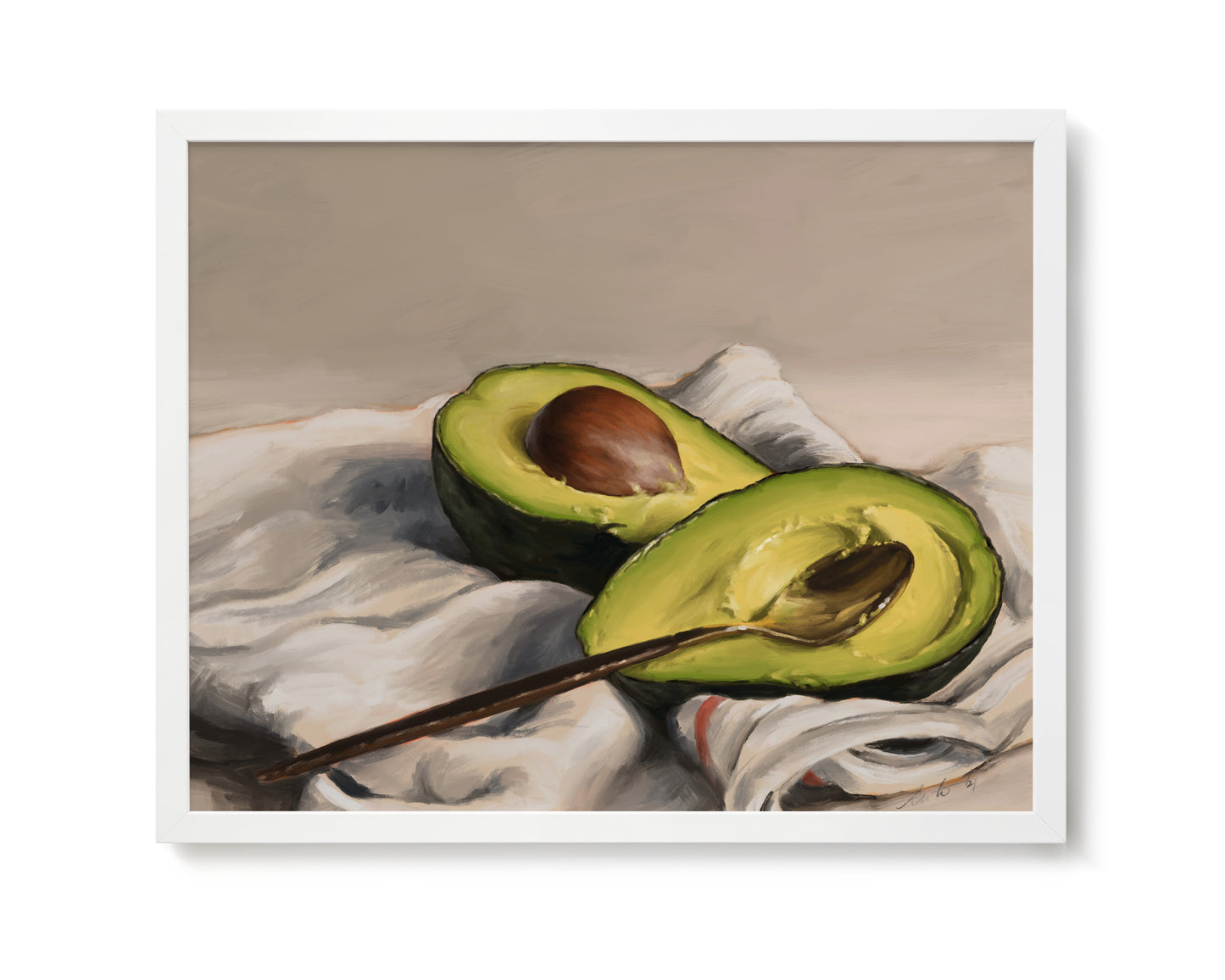 "Avocado" by Catherine Hébert - Sliced Avocado Painting Fine Art Print - 16"x20" size