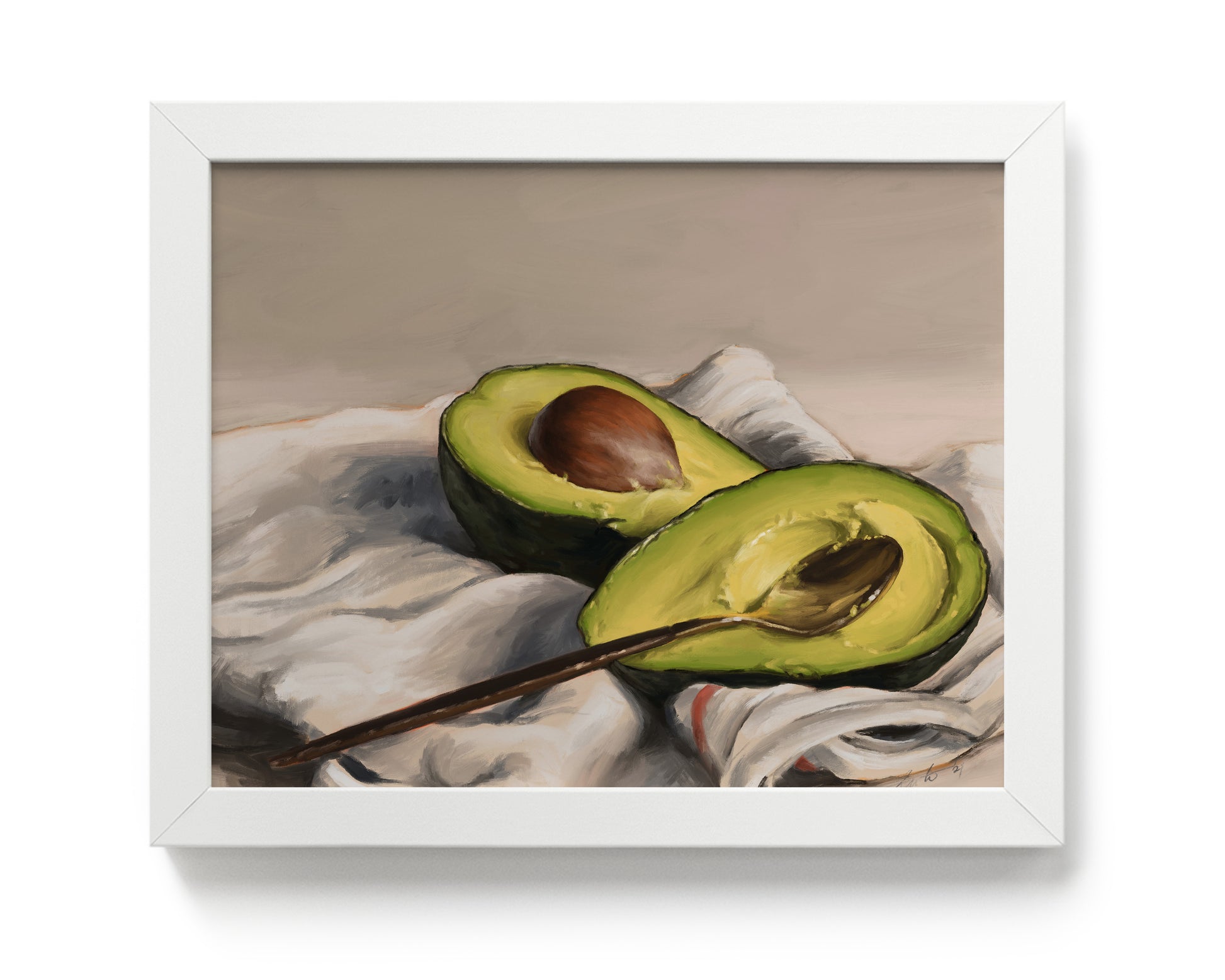 "Avocado" by Catherine Hébert - Sliced Avocado Painting Fine Art Poster Print - 12"x16" size